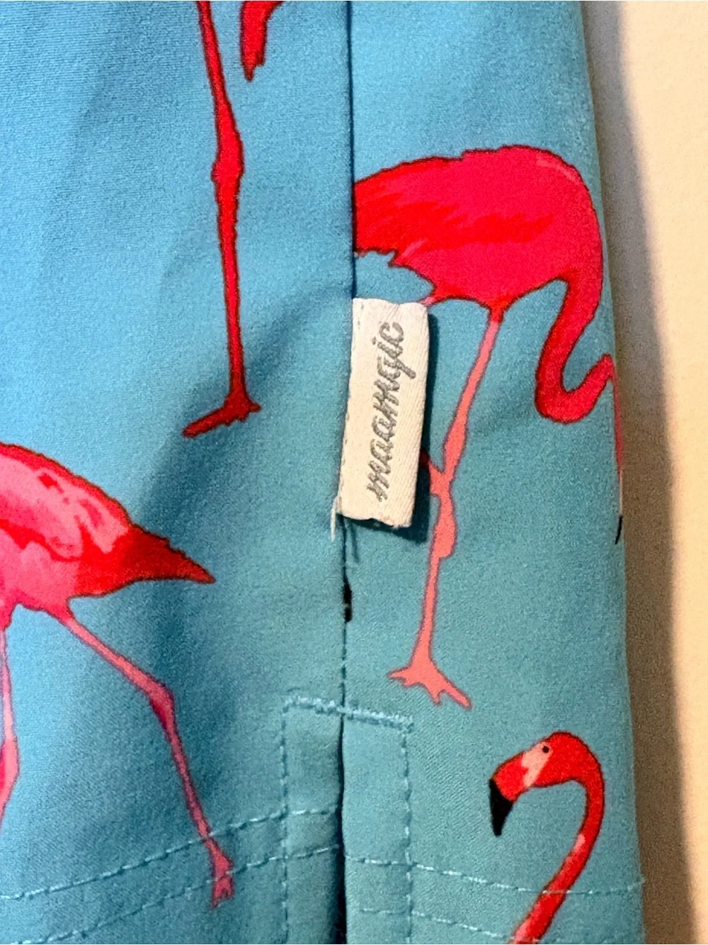 Maamgic Swim Trunks Shorts Blue w/ Pink Flamingo Print